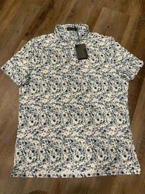 New G/Fore G4 Golf Polo Shirt Botanic Garden Tech Birds Oak Mens Sz L
